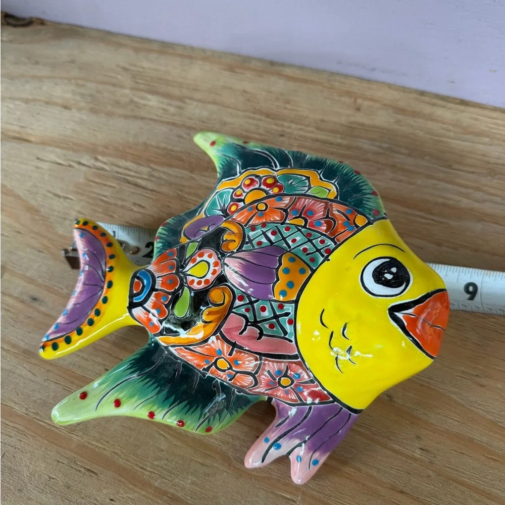 Hand-Painted Decorative Fish Wall Accent - Yellow Multi-Color